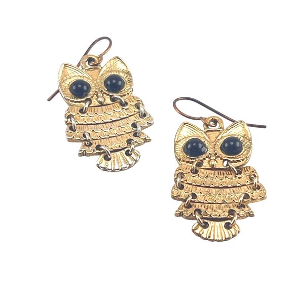 Gold-Tone Owl Dangle Earrings With Black Accents For Women - Picture 7 of 7
